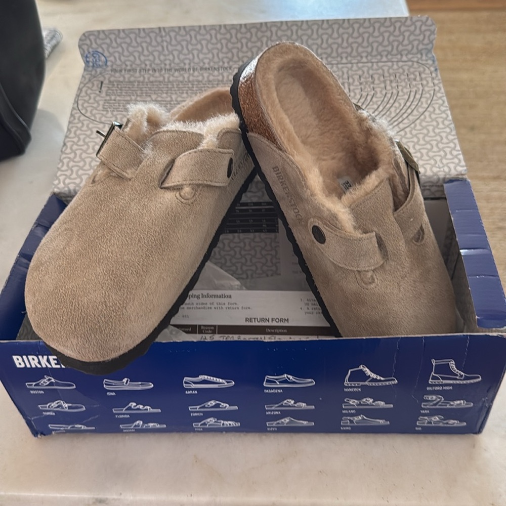 Birkenstocks - Boston Shearling Taupe Clog - Size 37 (men’s 4.5/women’s 6)